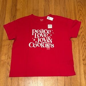 Old Navy Women’s Christmas Pajama Tee Shirt in Red:  Peace Love Joy & Cookies